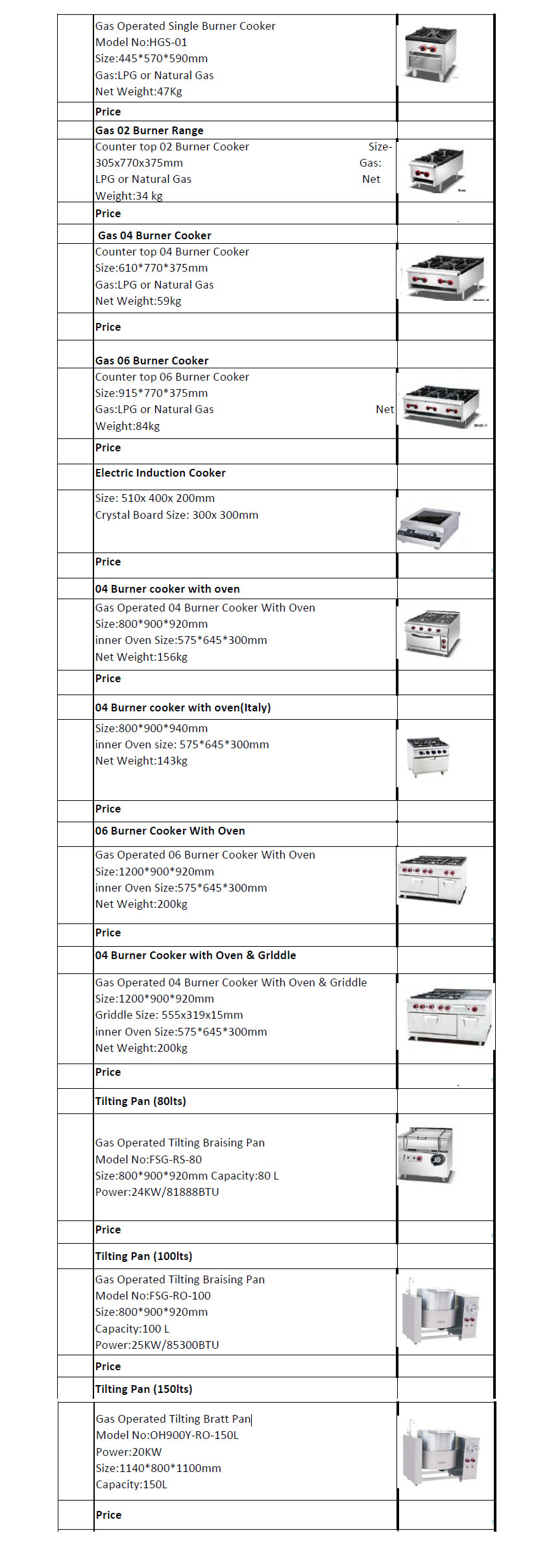 gas operated industrial cookers and burners for sale in sri lanka